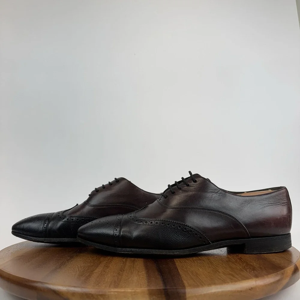 Mens Jil Sander Red Perforated Leather‎ Wingtip Cap Toe Dress Oxfords Size 8.5 D
